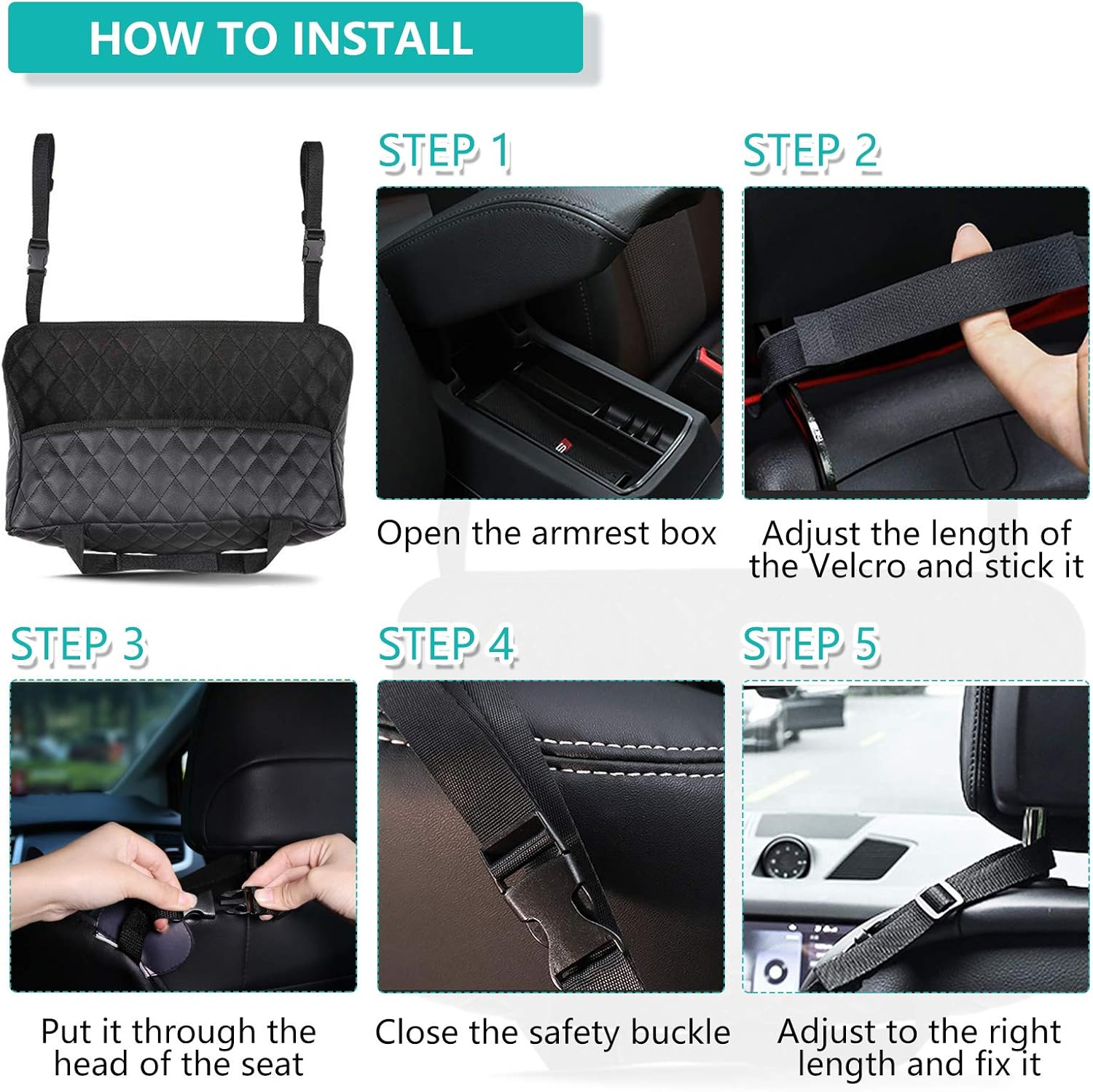 Car Handbag Holder, CAMTOA Leather Car Seat Back Organizer & Storage Pocket Net Bag, Hanging Storage Bag Between Car Seats, Barrier of Backseat Pet: Home & Kitchen