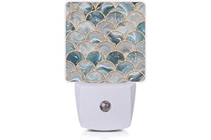 Smoaffly Mermaid Fish Scales Marble Night Light Plug-in LED Nightlights Auto Sensor Night Lamp Dusk-to-Dawn Lamp Home Decor for Nursery Children Girls Boys