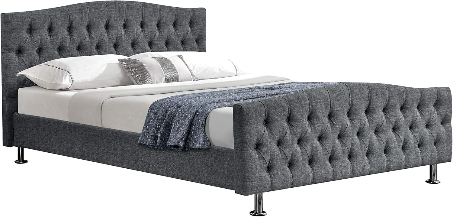 Chesterfield Fabric Bed Frame in Linen Dark Grey Double and King Size