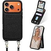 Keallce Case for iPhone 17 Pro 6.3 inch, Crossbody Wallet Case Purse with RFID Blocking 3 Card Holders, Flip Folio Leather Cover with Lanyard Wristlet Strap Women Lady for iPhone 17 Pro, Black