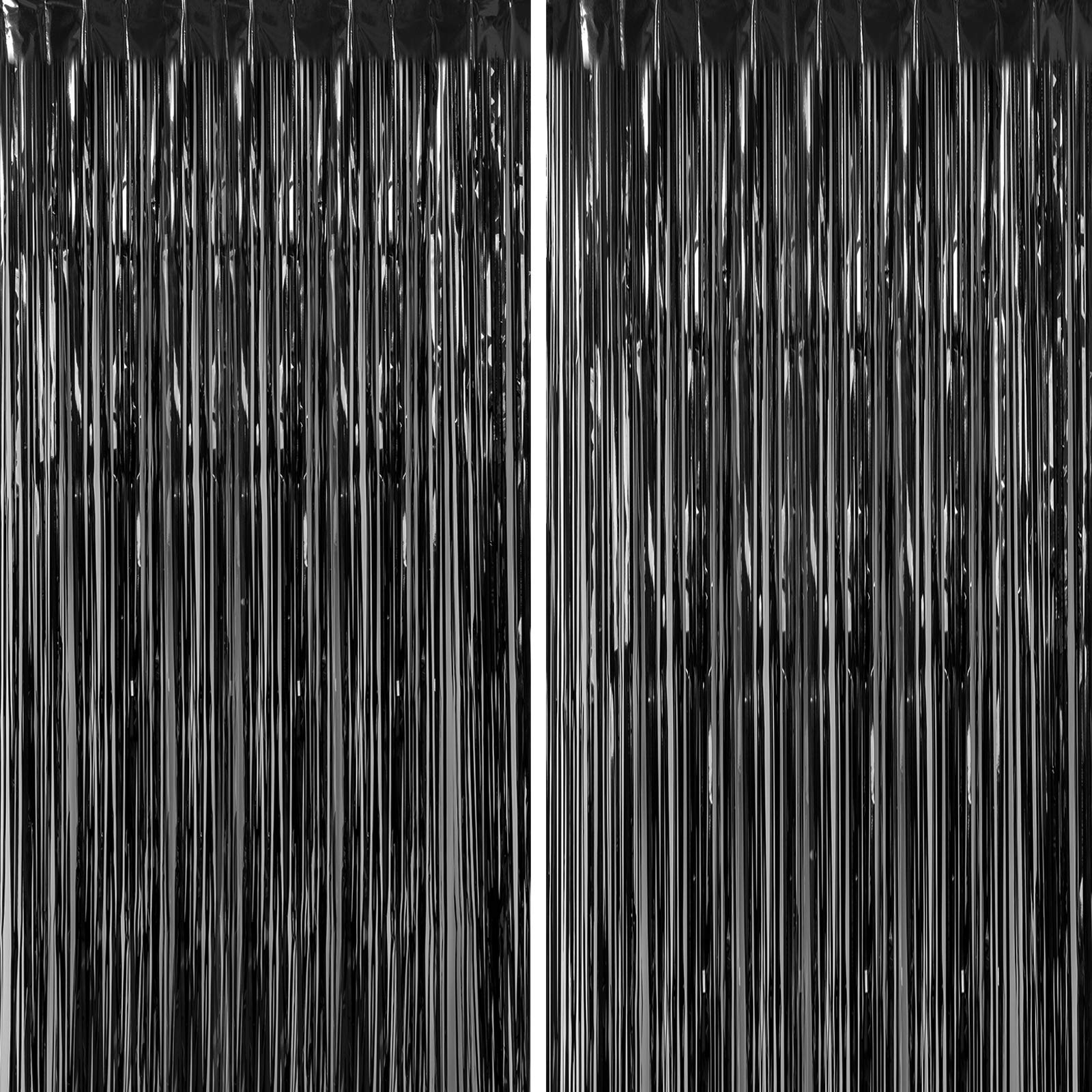 CHRORINE 2pcs 3ft x 8.3ft Black Tinsel Fringe Curtains Streamers Photo Backdrop for Birthday Graduation Halloween Anniversary Party Decorations