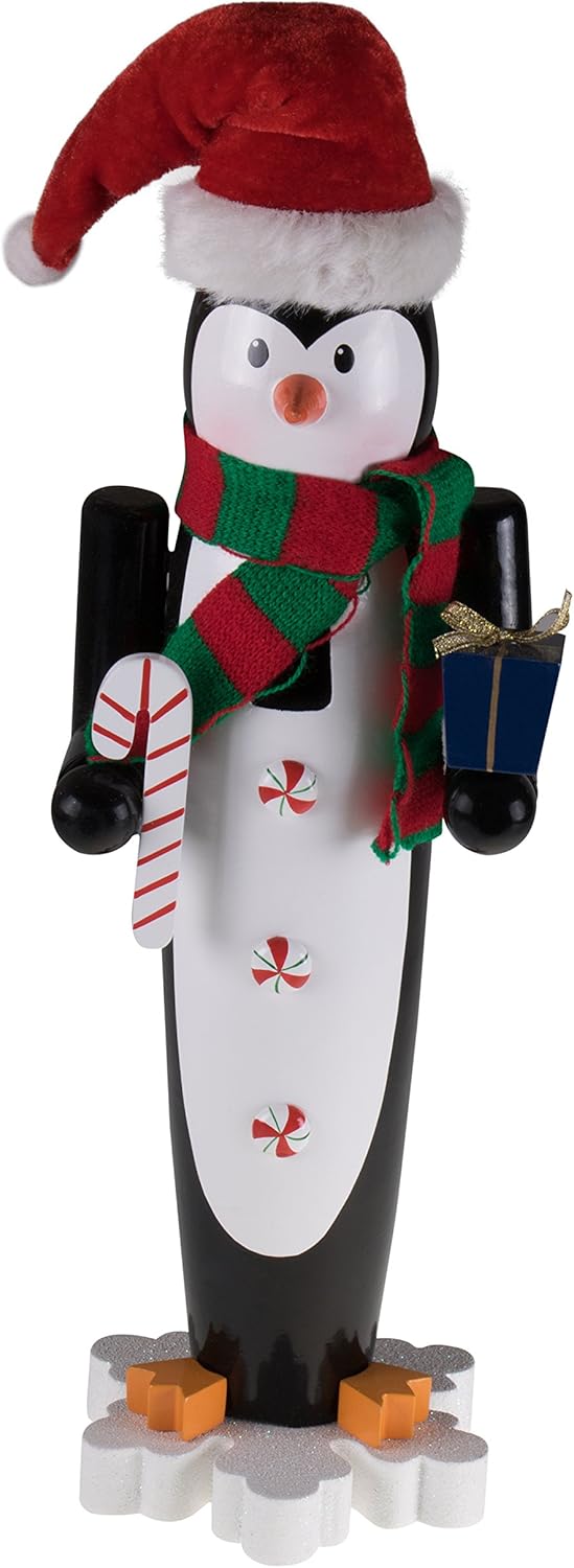 Nutcrackers - Clever Creations Black Penguin 15 Inch Traditional Wooden Nutcracker, Festive Christmas Décor for Shelves and Tables