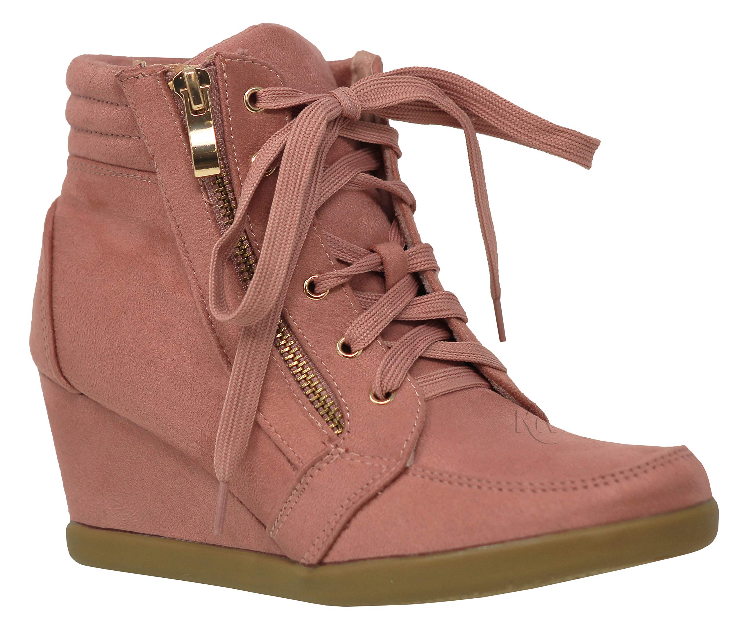 pink wedge booties