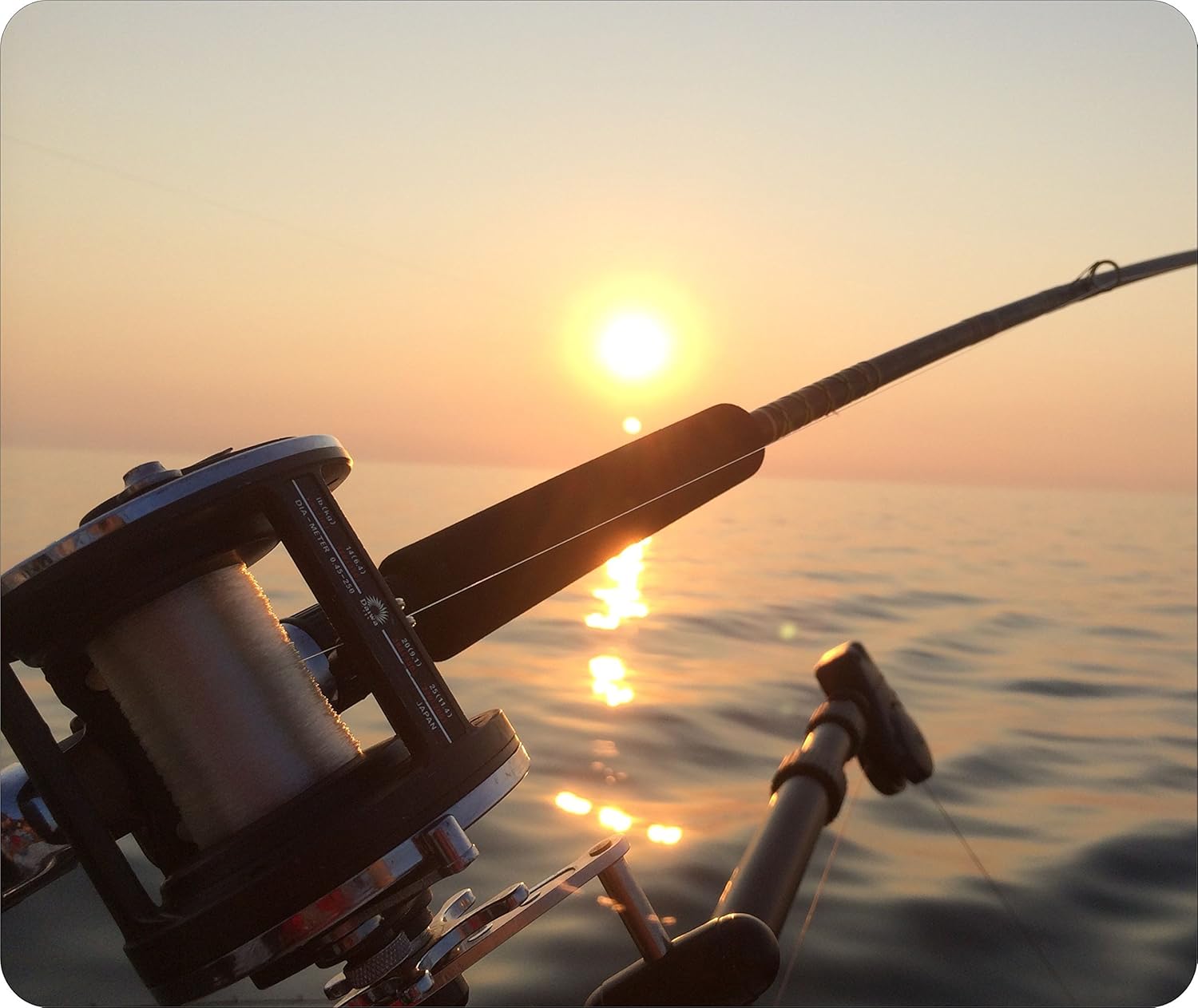 Mouse Pad Rod Reel Deep Sea Fishing Atlantic Ocean Tuna Shark Bait 1/8 Thick Fabric Topped Rubber Back Customizable by TYD Designs