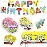 Zorpex Cartoon Sponge Birthday Supplies, Cute Funny Sea Happy Birthday Tableware for Kid, Party Decoration Supplies with Banner, Tablecloth, Plate, Paper Cup, Napkin