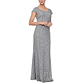 Alex Evenings Women's Long V-Neck Fit and Flare Dress Lace