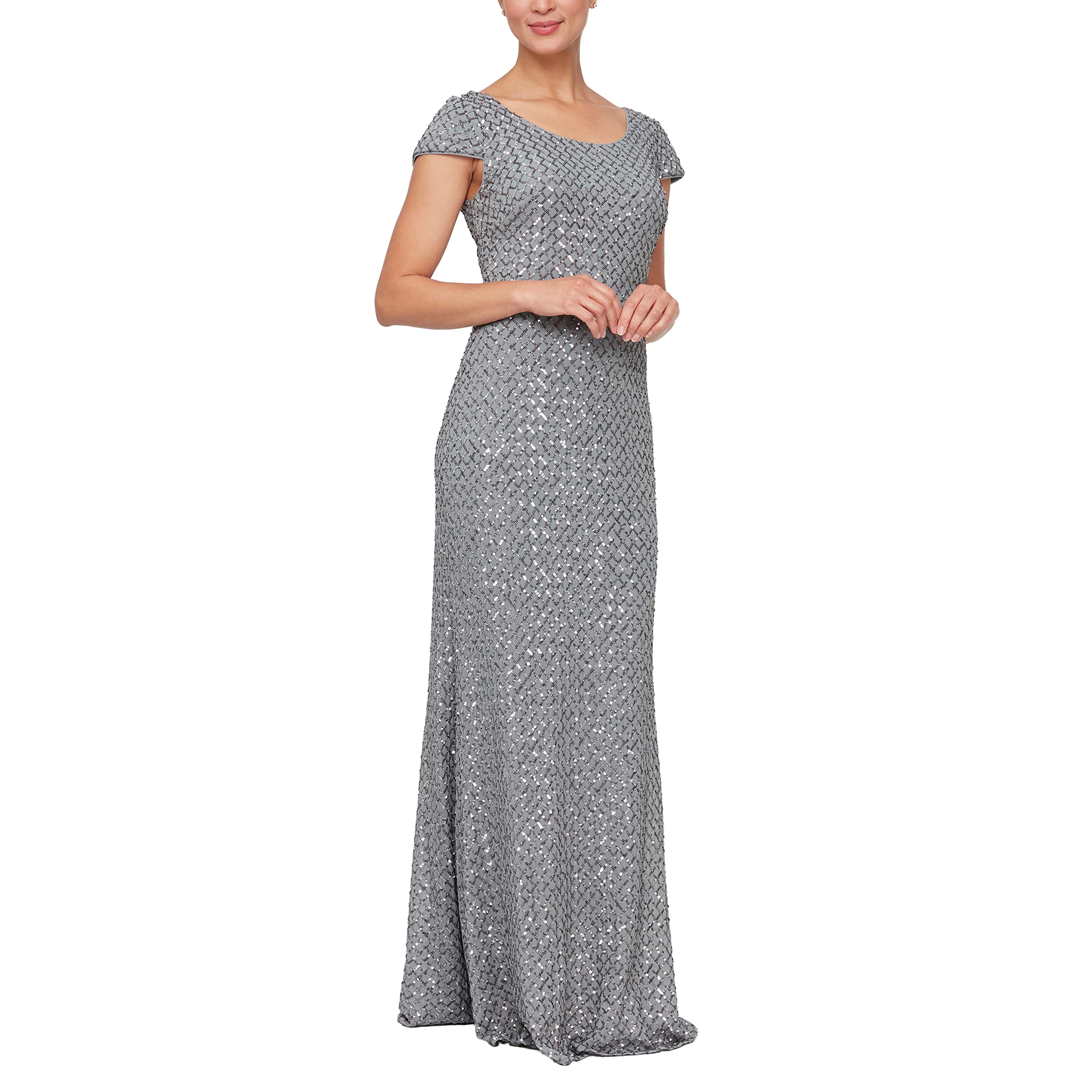 Photo 1 of Alex Evenings Women's Long Sleeveless and Short Sleeve Sequin Dresses, Gunmetal, 16