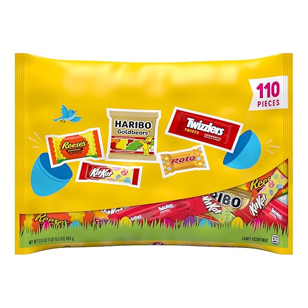 REESE’S, TWIZZLERS, ROLO, HARIBO, AND KIT KAT ASSORTED FLAVORED CANDY BULK BAG, EASTER CANDY, EASTER BASKET FILLERS, 31.5 OZ (110 PIECES)