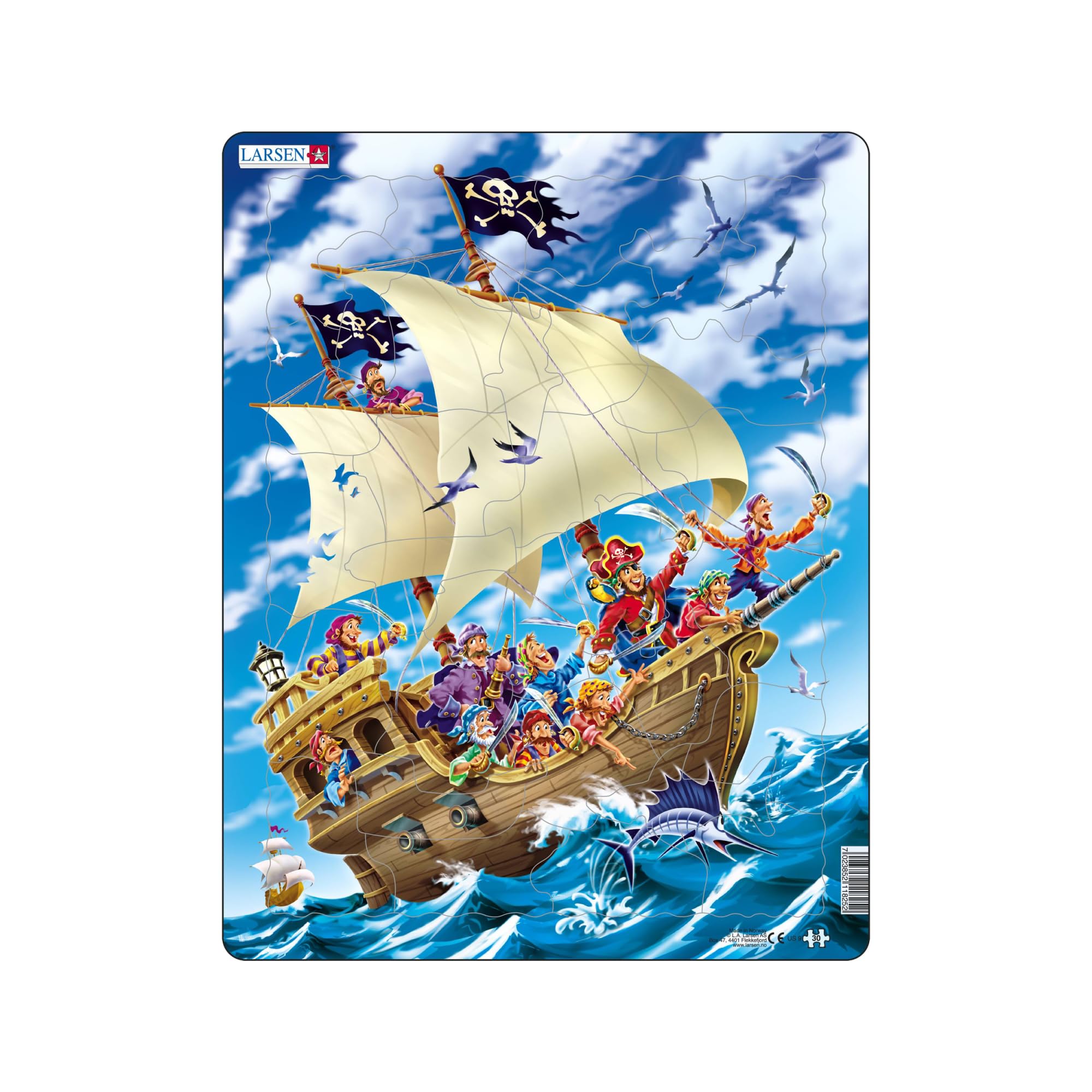 Larsen Puzzle US9 Pirates Celebrating a Successful Raid, Ages 5+, Imaginative Jigsaw, 30 Figure Pieces, Boxless Tray & Frame, Storytelling & Adventure