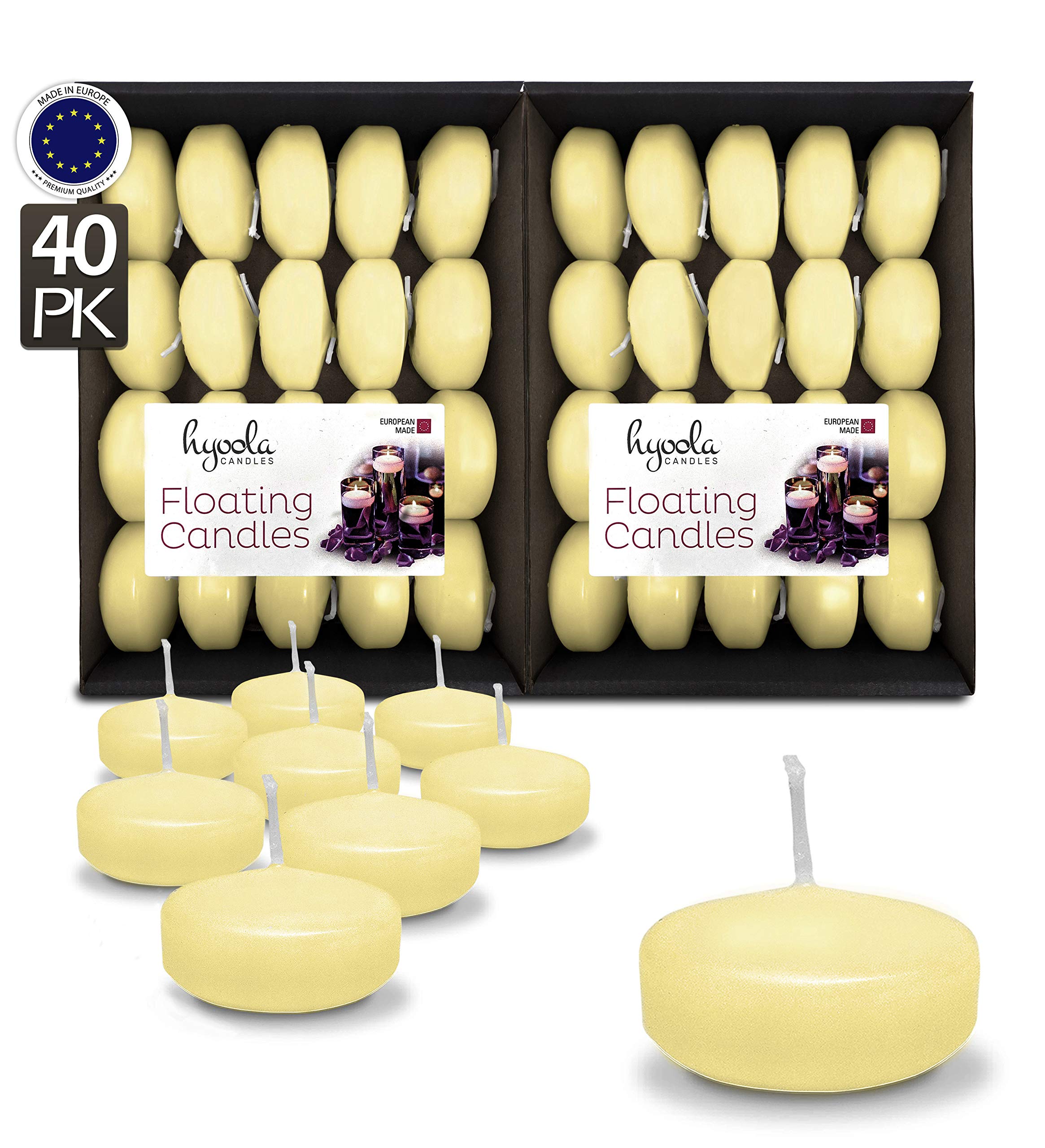Hyoola Premium Ivory Floating Candles 2 Inch - 4 Hour - 40 Pack - European Made