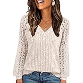 AUTOMET Women Summer Tops Spring Fashion 2026 Lace Long Sleeve Shirts Fall Sweaters Dressy Casual Tunic Blouse Work Clothing