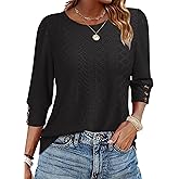 ANRABESS Womens Tops 3/4 Sleeve Dressy Casual Blouses with Buttons Summer Eyelet Business Shirts Tunics 2026 Spring Clothes