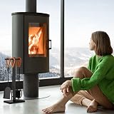 Relaxdays 5pc Fireplace Tool Set Black Metal Stand Ash Shovel Broom Tongs view 3