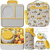Fimibuke Bento Box for Kids Adult - Leakproof 3-4 Compartments Lunch Bento Box Set with Insulated Food Jar, Water Bottle, Lunch Bag, Sauce Cup & Cutlery for Toddler Teen Shcool Girl Boy Age 3+