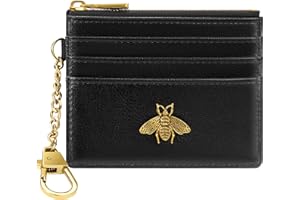 SEAVILIA Card Holder Keychain Wallet for Women with ID Window RFID Coin Purse Bee Gifts Slim Minimalist Small Wallet