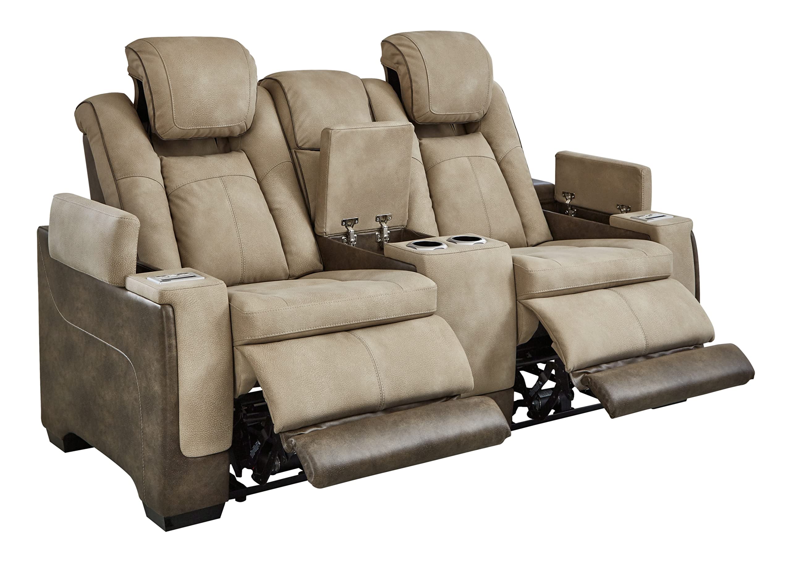 Photo 1 of ***TRUCK/TRAILER PICKUP ONLY***Signature Design by Ashley Next-Gen DuraPella Power Reclining Loveseat with Console & Adjustable Headrest, USB Charging, Faux Leather, 75" W x 39.5" D x 43" H, Sand