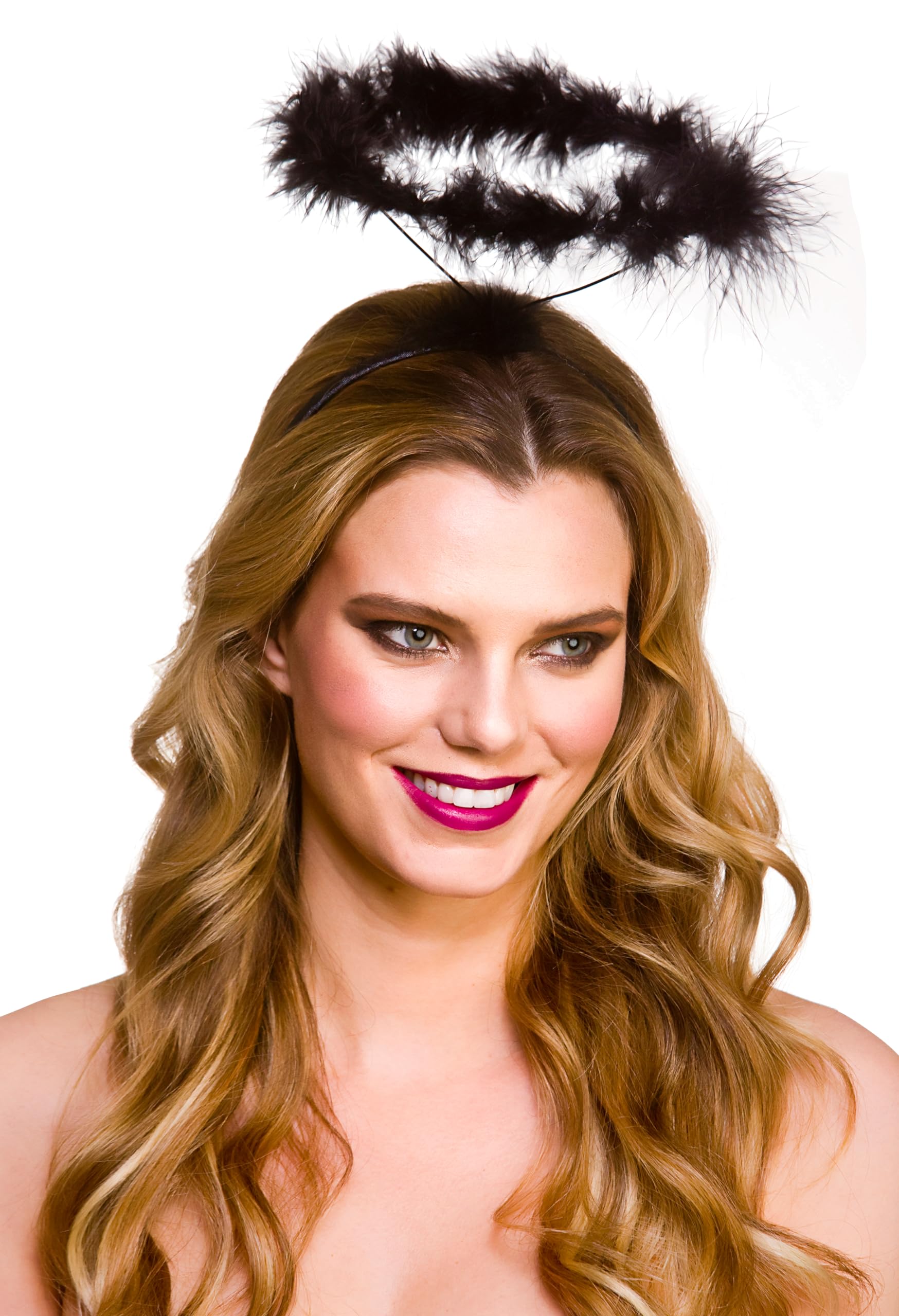 Wicked Costumes Adult Unisex Black Feather Halo on Headband Fancy Dress Accessory – Angel Costume Headpiece for Halloween, Party & Festival (Ages 14+)