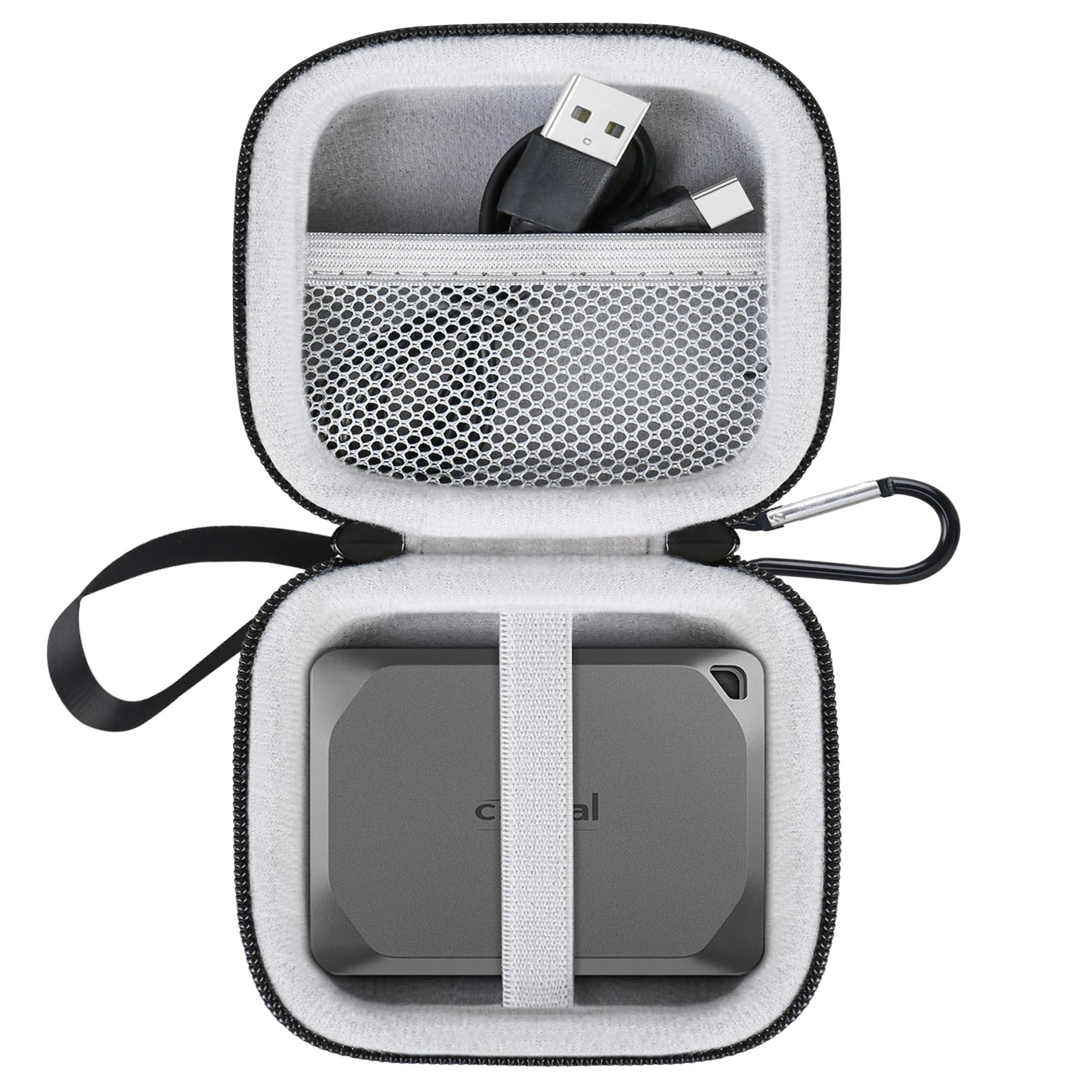 Lacdo Hard Drive Carrying Case for Crucial X6 / X9 Pro / X10 Pro Portable SSD 500GB 1TB 2TB 4TB USB 3.2 External Solid State Drive Shockproof Water Repellent Storage Travel Bag, Black+Gray