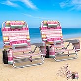Suteck Backpack Beach Chairs for Adults 2 Pack, 5-Position Adjustment | Adjustable Lumbar Pillow,Towel Bar, Cup Holder, Portable &amp; Foldable, Cooler Pouch &amp; Side Pockets, for Outdoor