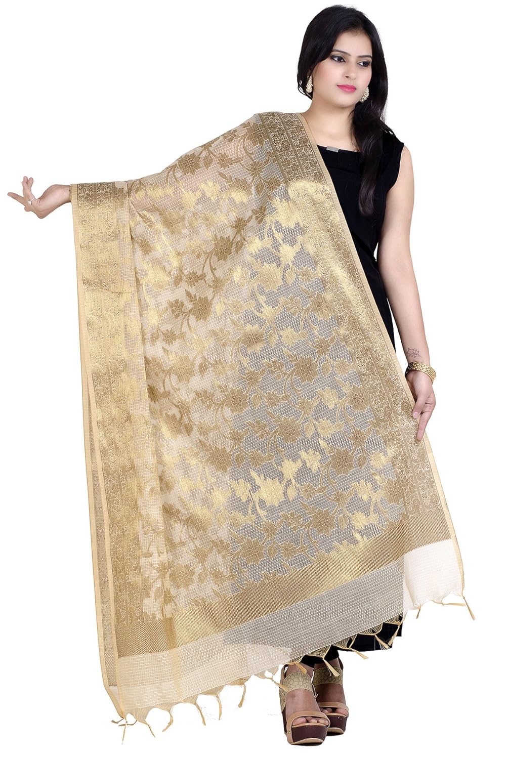 chandrakala women's cotton silk zari work banarasi dupatta(d101)