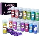 Renfio Holographic Chunky Glitter,16 Colors Glitter Set Each 10g/0.35oz | PET Chunky Flakes Sequins Mix Fine Powder for Crafts,Resin Accessories, Snow Globe Tumbler Supplies, Nails