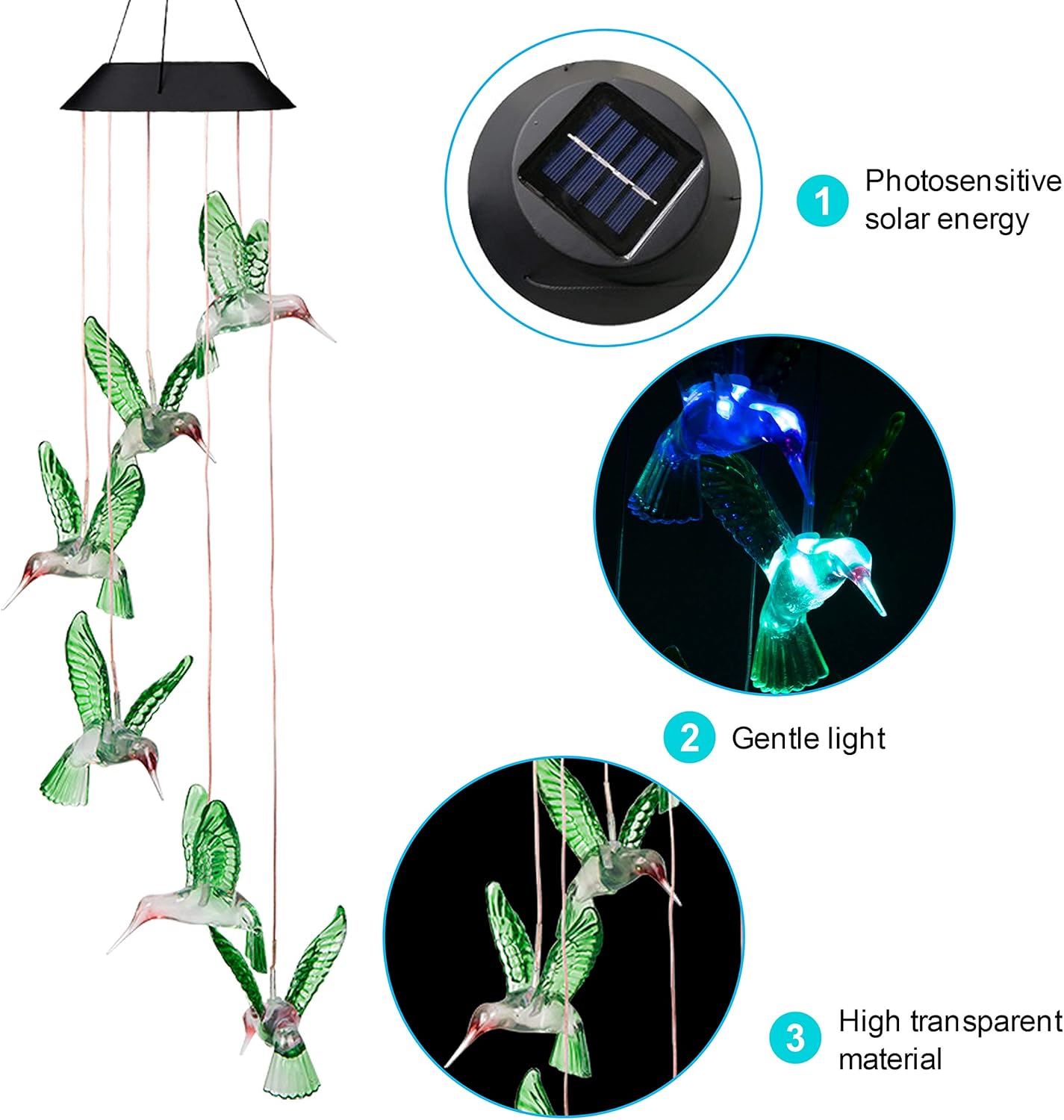 LED Hummingbird Solar Wind Chimes Light Outdoor Hanging - Waterproof Mobile Romantic Solar Powered Changing Color Xmas Gifts Wind Chimes for Home, Party, Festival, Night Garden Decoration(Blackboard) : Garden & Outdoor