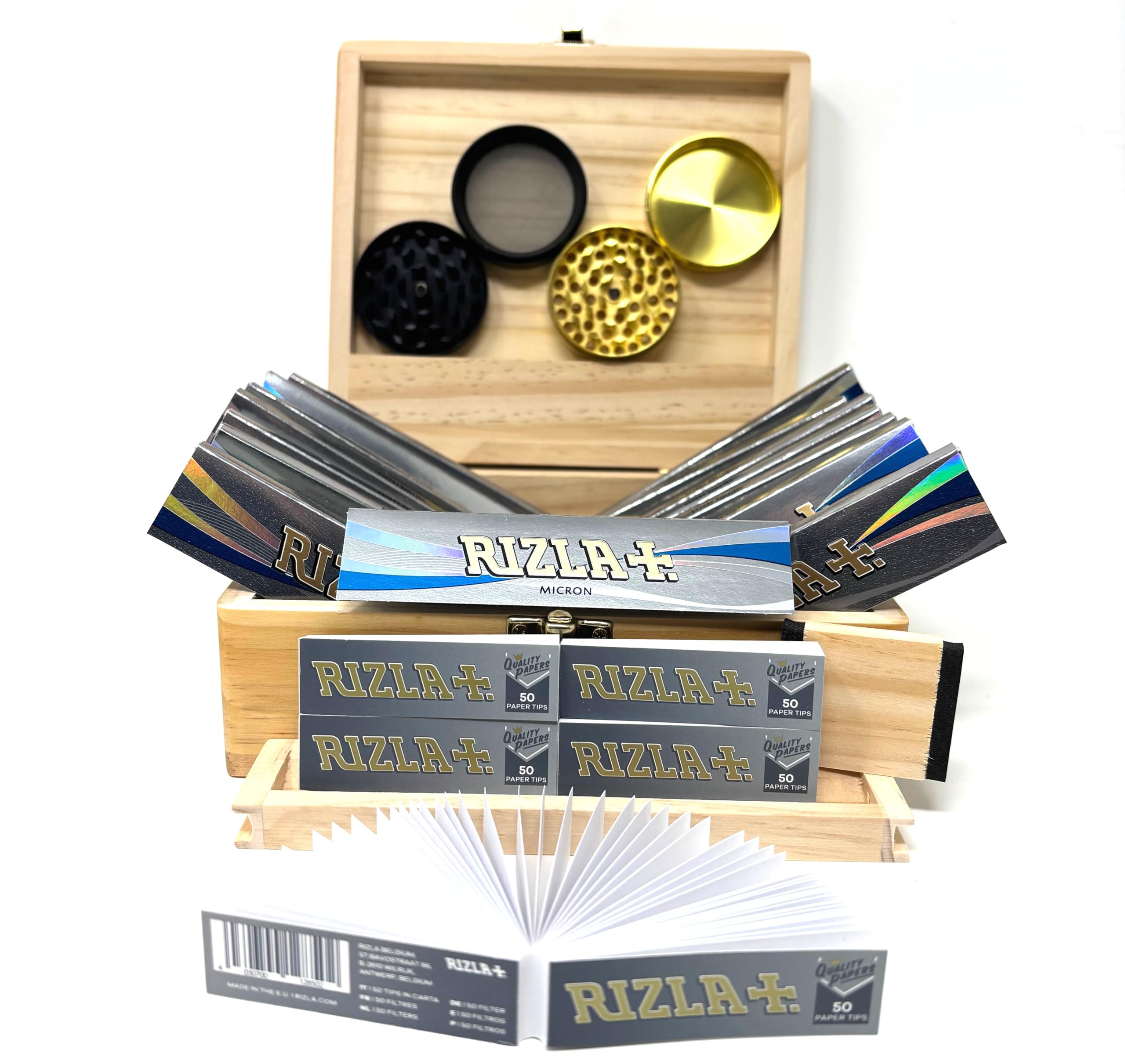 Raw Rizla Connoisseur Natura Classic Organic Black Combi Roach Filter Tips Rolling Box and Paper Gift Set for Fathers Day Christmas Birthdays (Rizla 3)