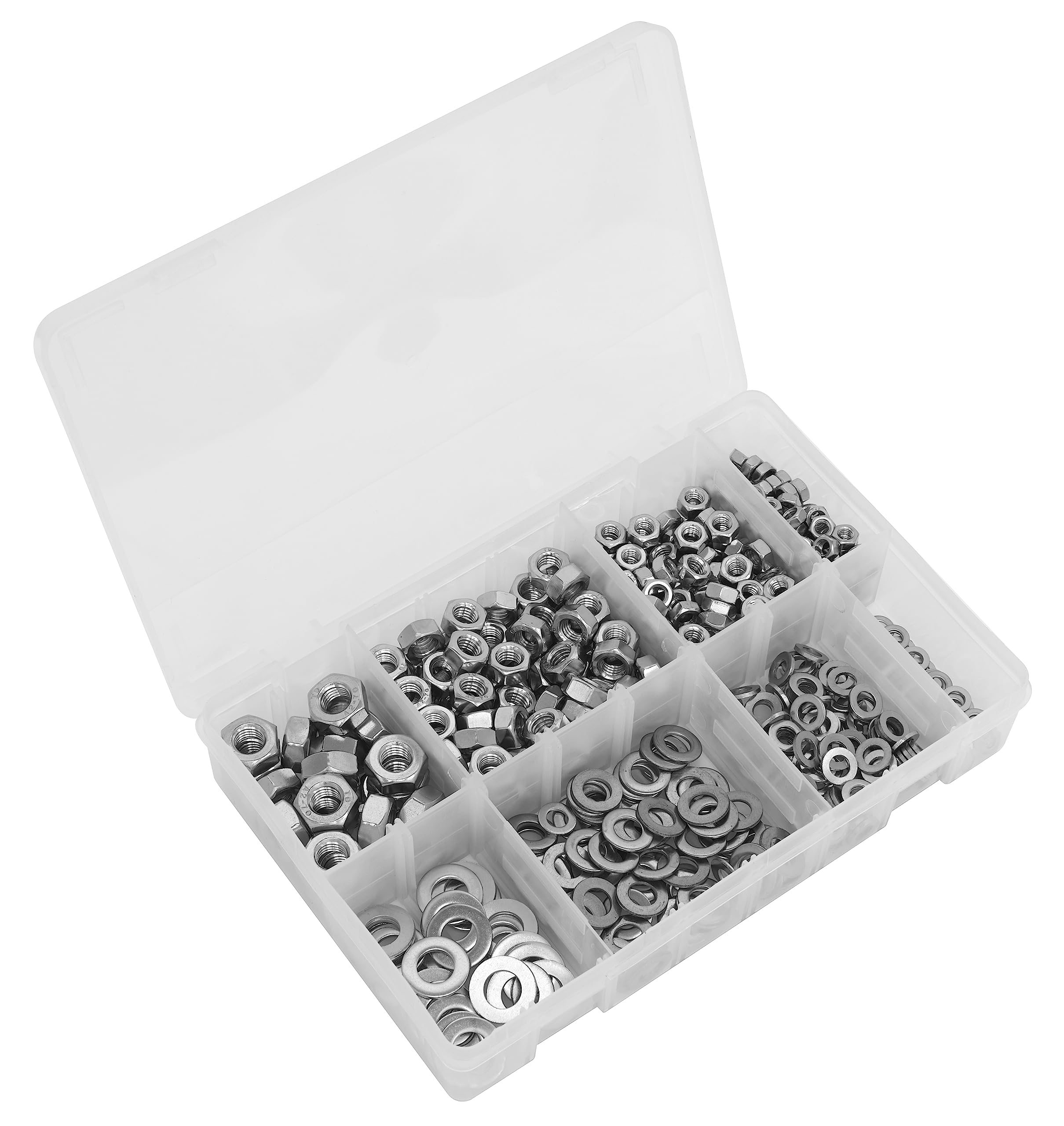 Sealey Stainless Steel Nut and Washer Assortment, 500pc, M5-M10, A2 Stainless Steel - AB077NW