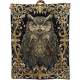 Zeleda Mystery Owl Blanket,Gifts for Nature Lovers,Lightweight Flannel Throw Blankets,Gothic Animal on Black Background Throws Home Decor,for Couch Living Room Office,60x50inch