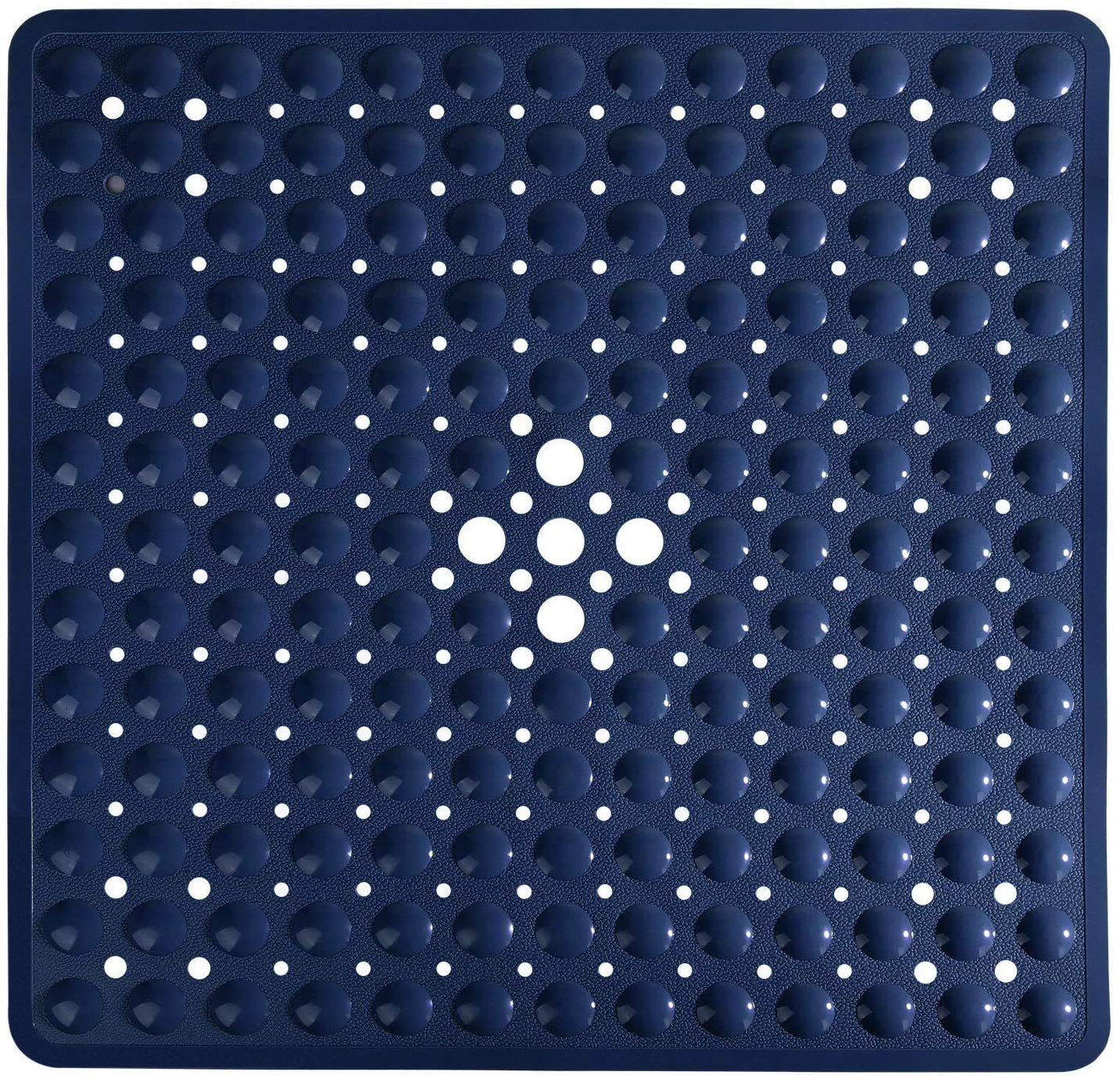 Yimobra Square Bath Shower Tub Mat for Bathroom, Non Slip Bathtub Mats with Suction Cups, Drain Holes, Machine Washable, 53 x 53 cm, Navy Blue