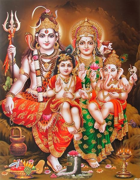 Avercart Lord Shiva With Parvati Ganesh And Kartikey Poster 85x11 Inch Unframed