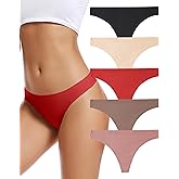 voenxe Seamless Women Underwear Thongs,No Show Ladies Thong,No Line Workout Breathable Comfortable Panties,Soft Undies,5-Pack