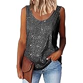 MLEBR Womens Summer Fashion Sequin Tops Scoop Neck Sequin Sparkle Shimmer Sleeveless Tanks Tops Blouses