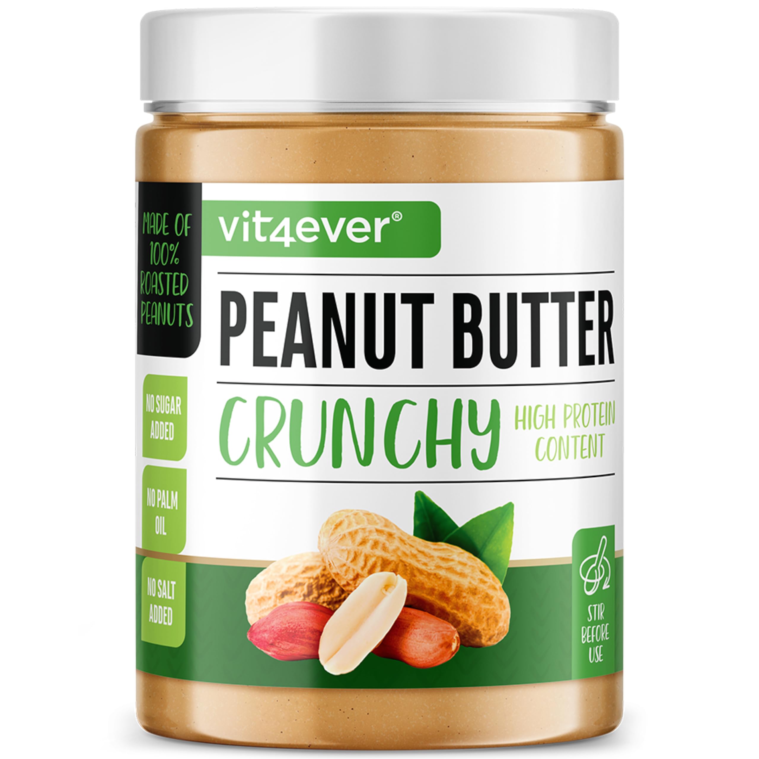 Erdnussbutter Crunchy - 1kg natürliche Peanut Butter Ohne Zusätze - High Protein - Erdnussmus ohne Zusätze von Salz, Öl oder Palmfett - Vegan