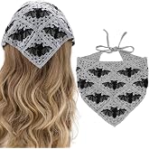 Gothic Crochet Bandana for Women Halloween Hair Accessories Head Scarf | Cotton Knit Triangle Headband, Halloween Gothic Clothes Outfit Accessories Gift for Women, Vintage Crochet Hair Styling Decor