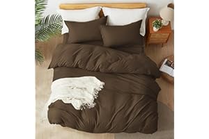 ALAZURIA King Size Duvet Cover Set for Kids (3 Piece) Soft Prewashed Comforter Cover Set with Zipper Closure 4 Corner Ties (1 Duvet Cover + 2 Pillow Shams) Dark Brown, King