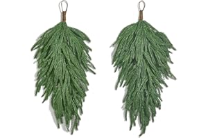 Heleze 30 Inch Christmas Teardrop Swag, Artificial Norfolk Pine Swags Faux Greenery Teardrop Wreath for Front Door Stairway Window Mantle Fireplace Outdoor Decor 2 Pcs