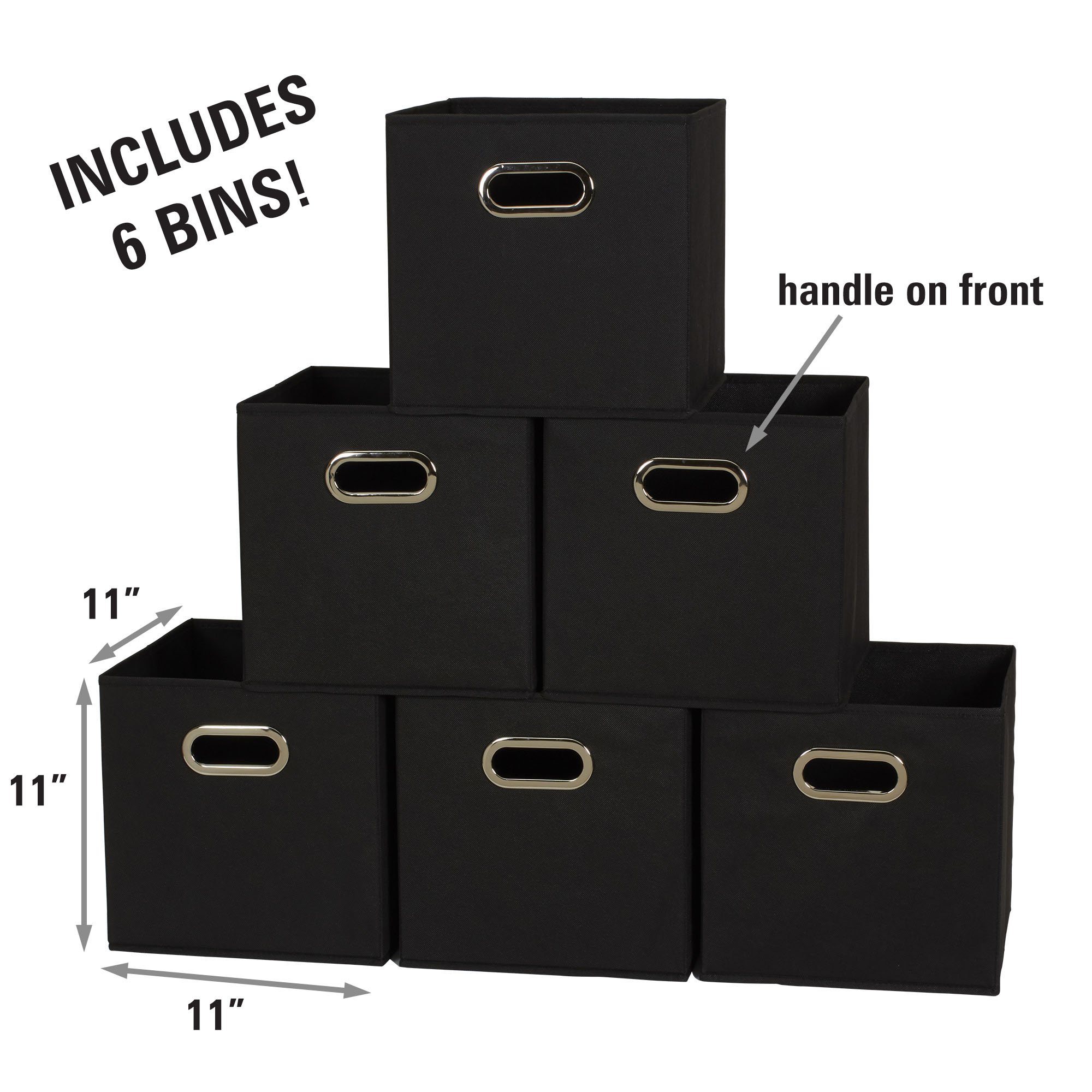 Black Fabric Storage Cube Set of 6 Bins Household Organization