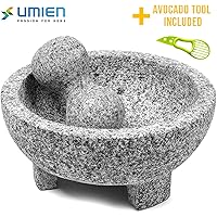 Granite Mortar and Pestle Set guacamole bowl Molcajete 8 Inch - Natural Stone Grinder for Spices, Seasonings, Pastes…
