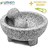 Granite Mortar and Pestle Set guacamole bowl Molcajete 8 Inch - Natural Stone Grinder for Spices, Seasonings, Pastes, Pestos 