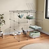 Oneluck 3-Tier Cat Cages Indoor Enclosure DIY Cat Playpen Catio Detachable Metal Wire Kennels Cats Crate Large Extra Exercise Place Ideal for 1 Cat,35.4 Inches
