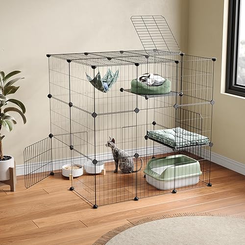 Oneluck 3-Tier Cat Cages Indoor Enclosure DIY Cat Playpen Catio