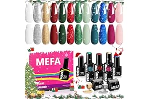 MEFA Christmas Gel Nail Polish Set Limited Edition, 12 Colors Burgundy Red Dark Green Glitter Gel Polish Winter Silver Gold Sparkle Nail Polish Manicure Soak Off Salon Christmas Gifts for Women Girl