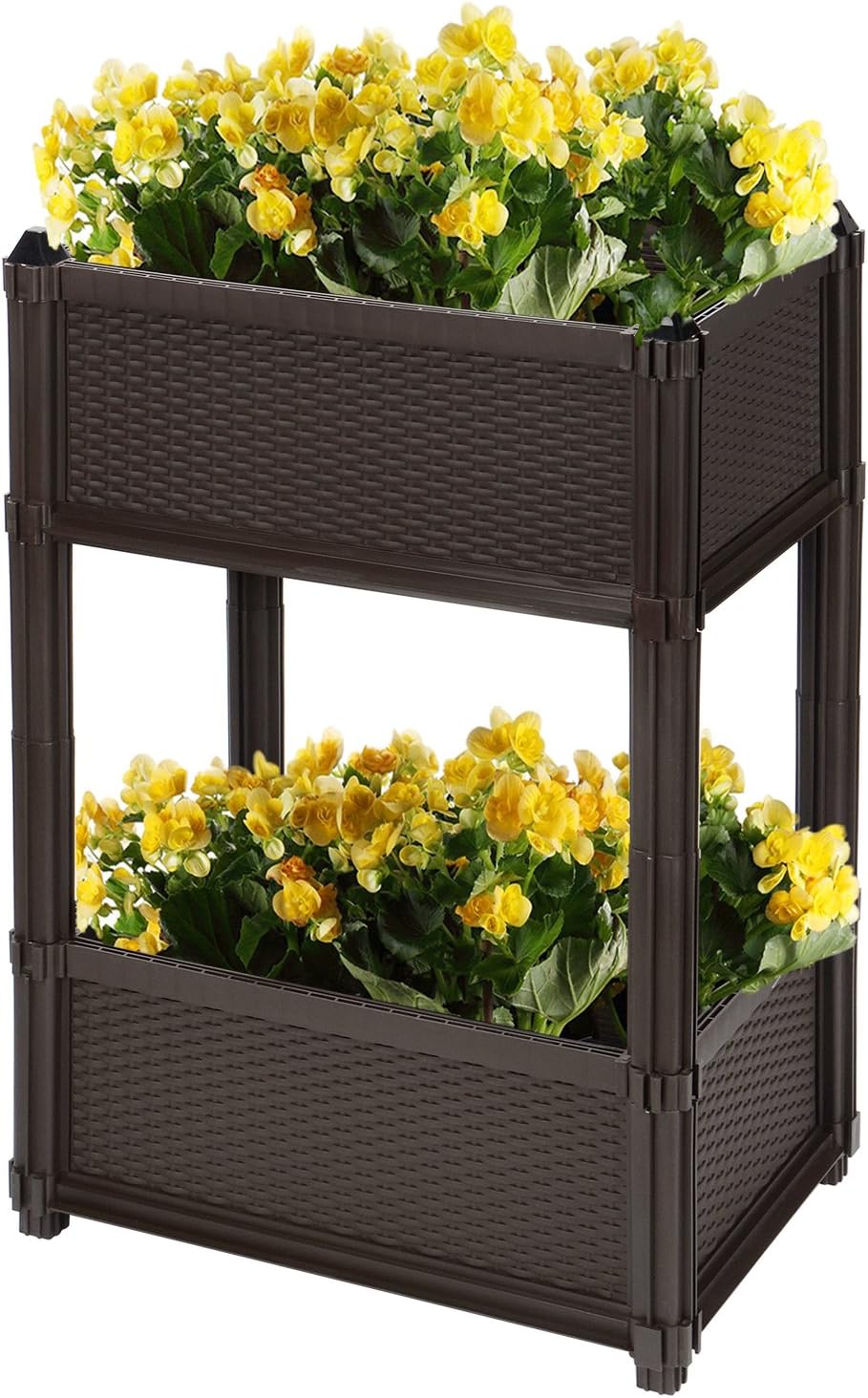 GreenWise ® 2 Tier Stackable Plastic Raised Garden Bed Planter Kit for