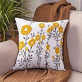 ARTMAGIC Yellow Flowers Cushion Cover Embroidery Decorative Throw Pillows Cover Farmhouse Square Pillow Case for Couch Sofa Bed Living Room Bedroom Home Decor (18x18 Inches, Yellow 01)