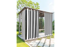 HOME L6 Outdoor Curtains for Patio Waterproof Black and White Stripe Indoor/Outdoor Curtain Tiebacks Simple Style Privacy Curtain Sun Blocking Grommet Drapes for Pergolas Gazebo Porch Balcony 1 Panel 54x84
