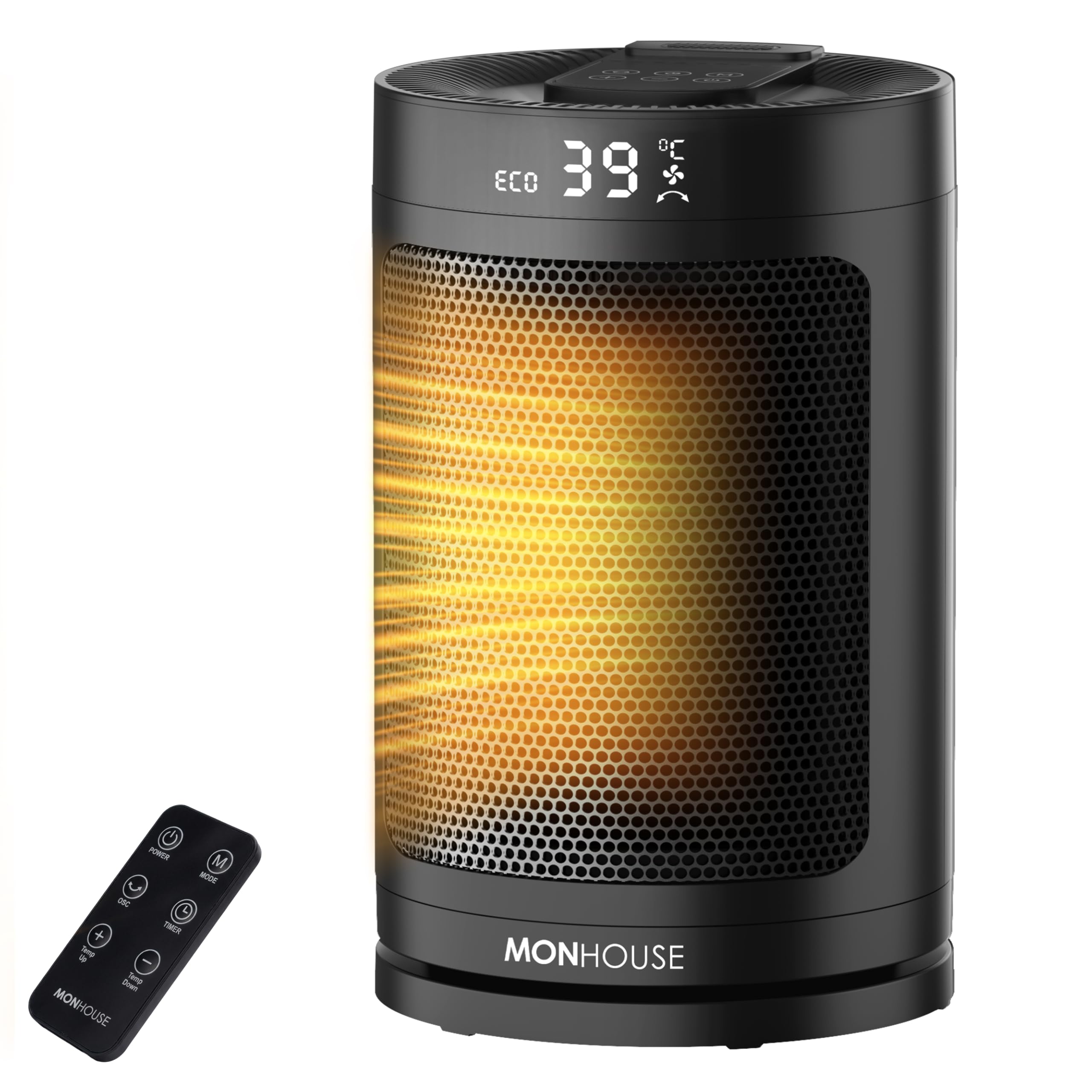 MONHOUSE Electric Heater - Energy Efficient PTC Ceramic, Silent Portable Heater with LED Display, Remote Control, Overheat Protection, Smart Thermostat, 1-12HR Timer - Ideal for Office, Home, Bedroom