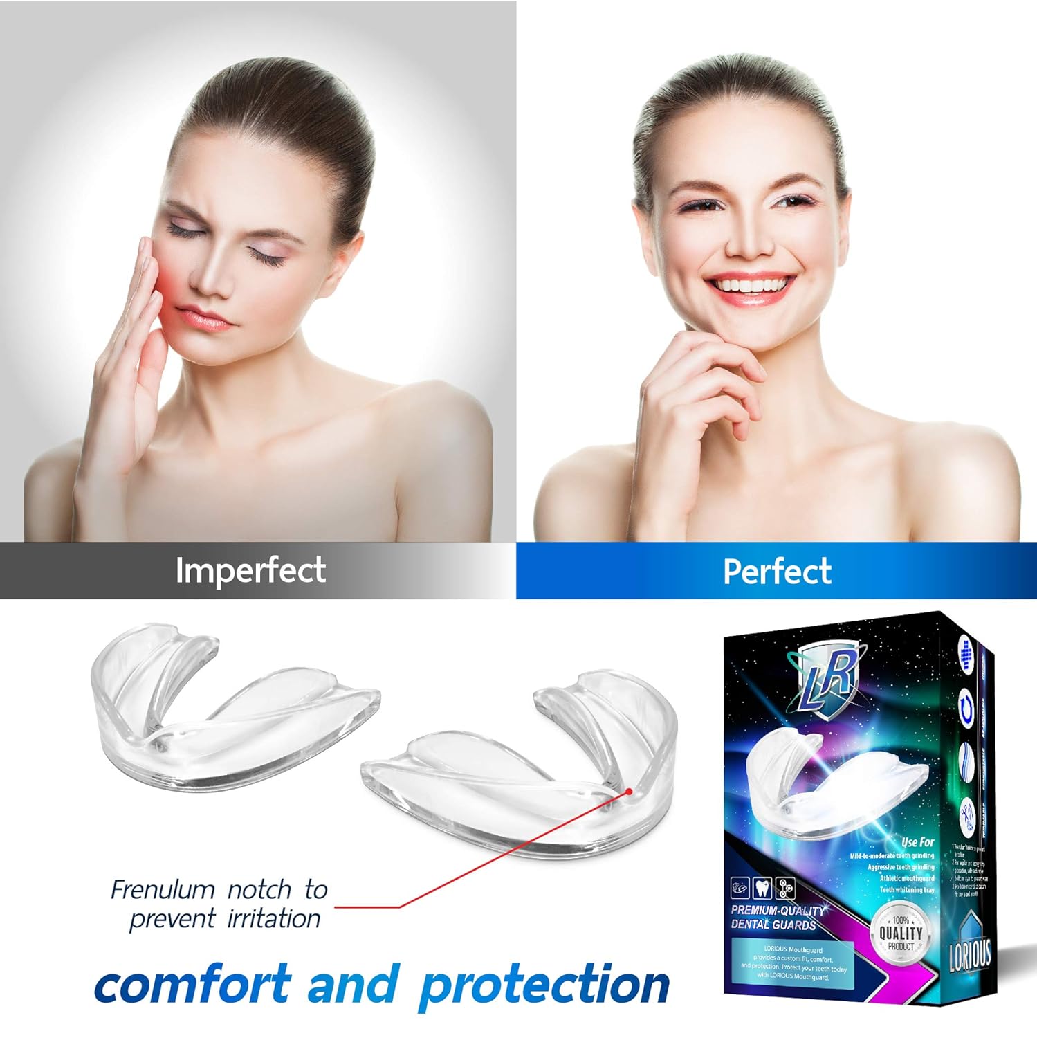 LORIOUS Mouthguard - One Size Fits All Premium Set of 6 BPA Free Moldable, Customizable and Trimmable Medical Grade Mouth guard for Grinding Teeth Clenching Bruxism, Sport Athletic, Whitening Tray : Beauty