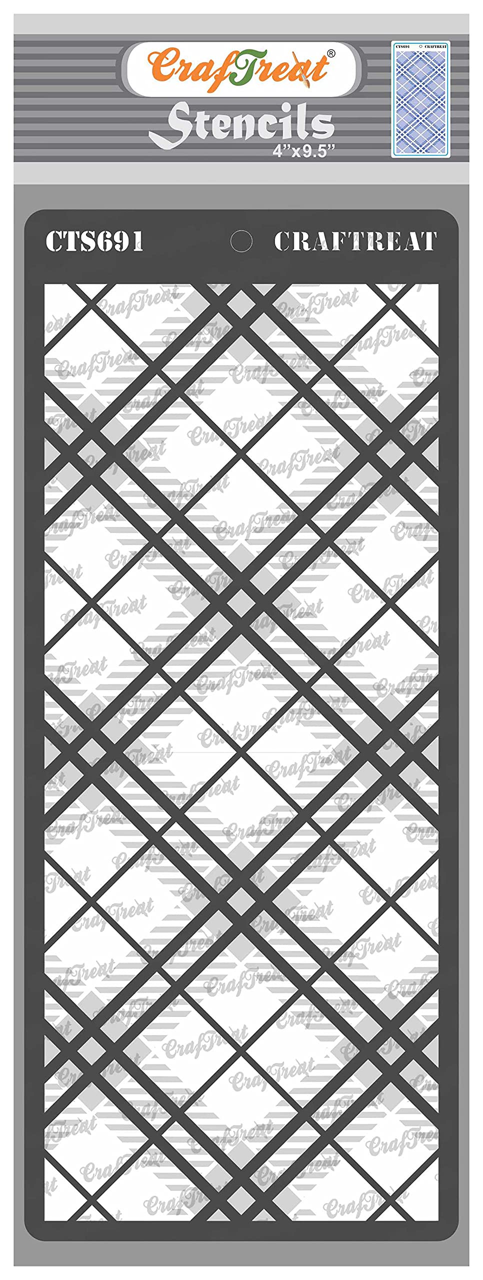 CrafTreat Reusable Pattern Stencils for Crafts Vintage - 2 Step Plaid Slimline Layered Stencil - Size:4X9.5 Inches - Plaid Stencils for Furniture Painting - DIY Craft Layering Stencils for Card Making