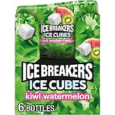 ICE BREAKERS Ice Cubes Kiwi Watermelon Sugar-Free Gum Bottles, 6 ct | Kiwi Watermelon Sugar-Free Gum Cubes with Cooling Crystals, ADA Accepted, Bottles for Car, Office and Fresh Breath